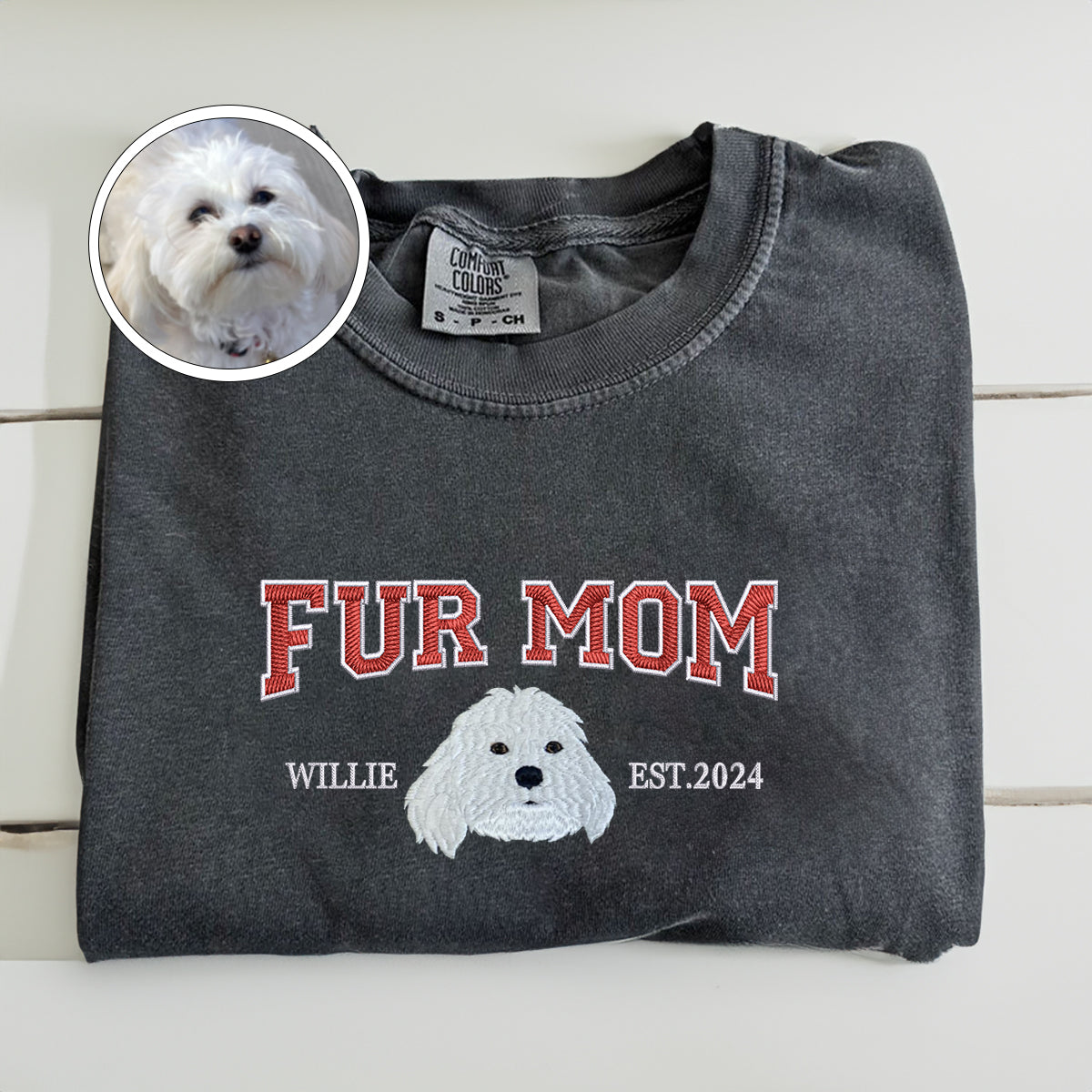 Custom Full-Color Varsity Fur Mom Embroidered T-Shirt