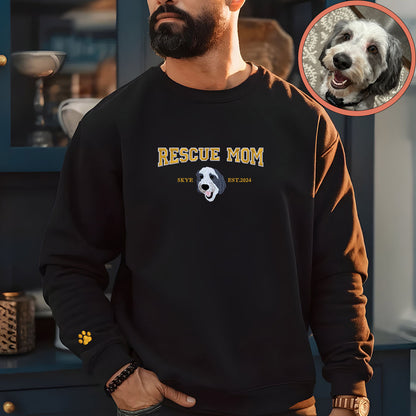 Custom Full-Color Varsity Rescue Mom Embroidered Sweatshirt