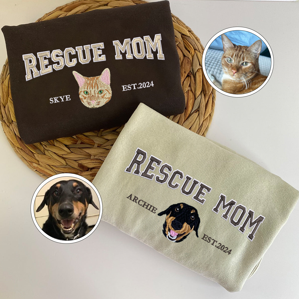 Custom Full-Color Varsity Rescue Mom Embroidered Sweatshirt