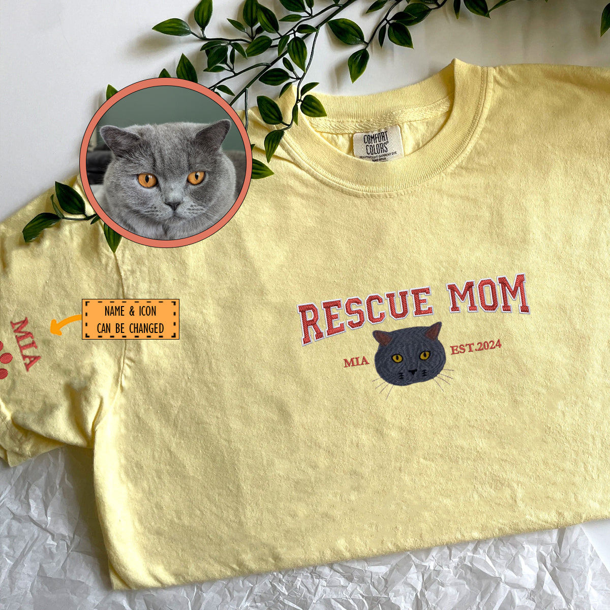 Custom Full-Color Varsity Rescue Mom Embroidered T-Shirt