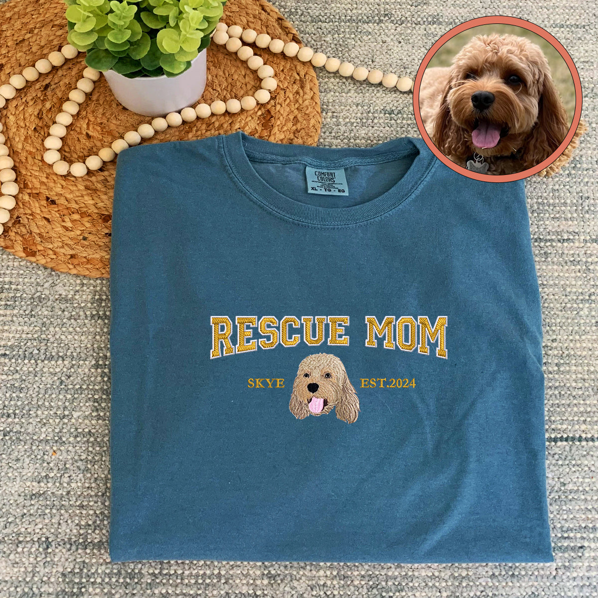 Custom Full-Color Varsity Rescue Mom Embroidered T-Shirt