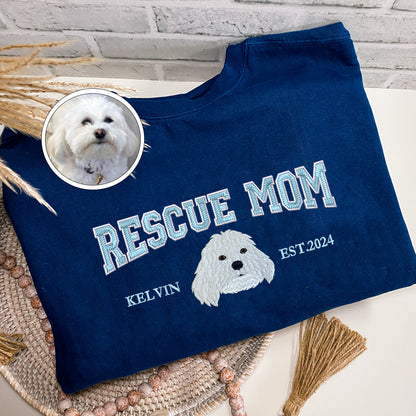 Custom Full-Color Varsity Rescue Mom Embroidered T-Shirt