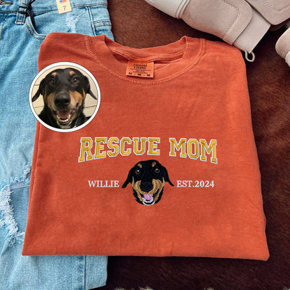 Custom Full-Color Varsity Rescue Mom Embroidered T-Shirt