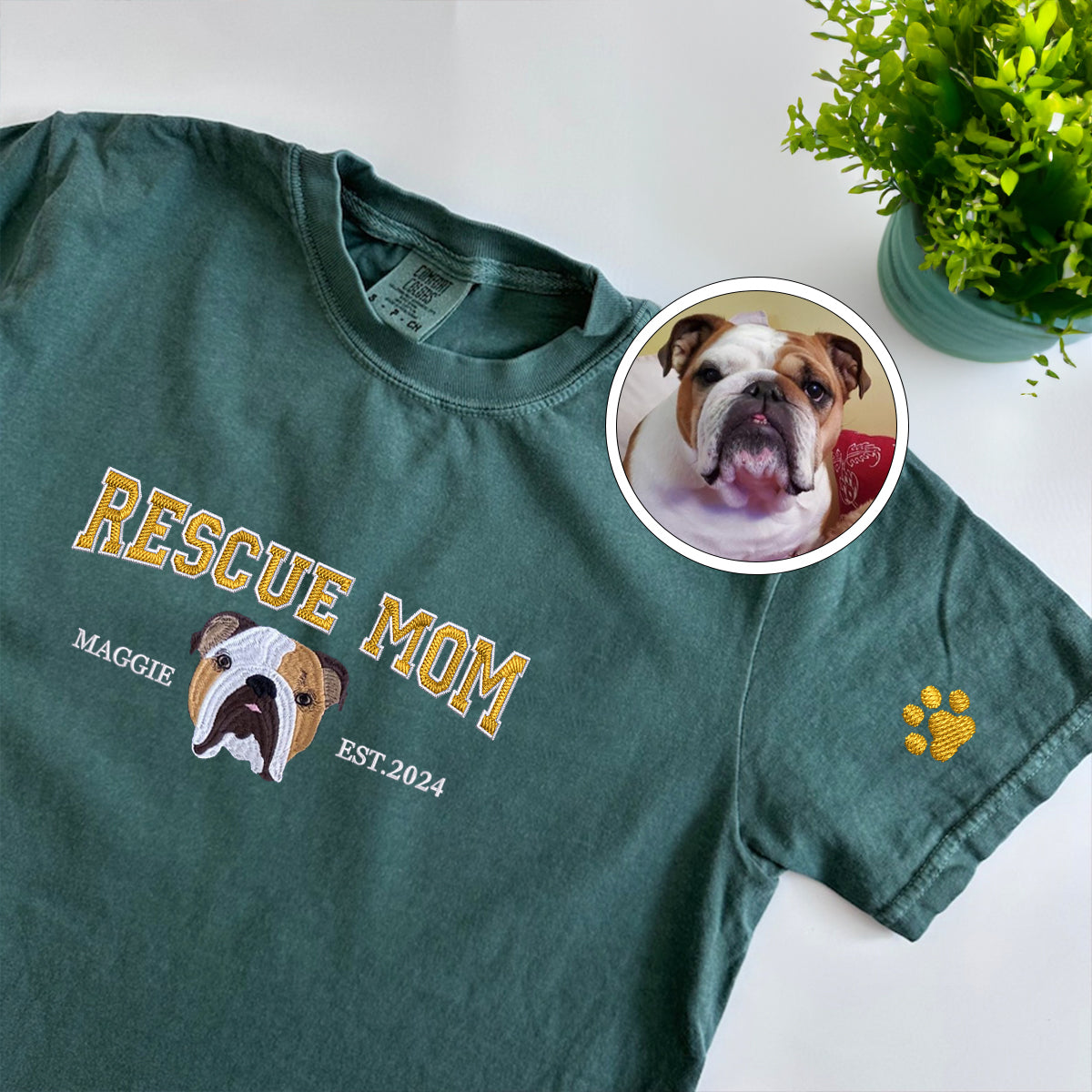 Custom Full-Color Varsity Rescue Mom Embroidered T-Shirt