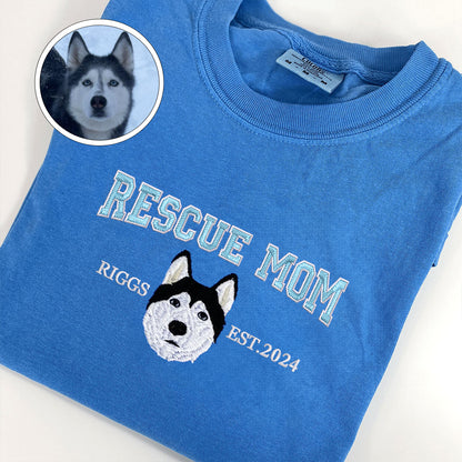 Custom Full-Color Varsity Rescue Mom Embroidered T-Shirt