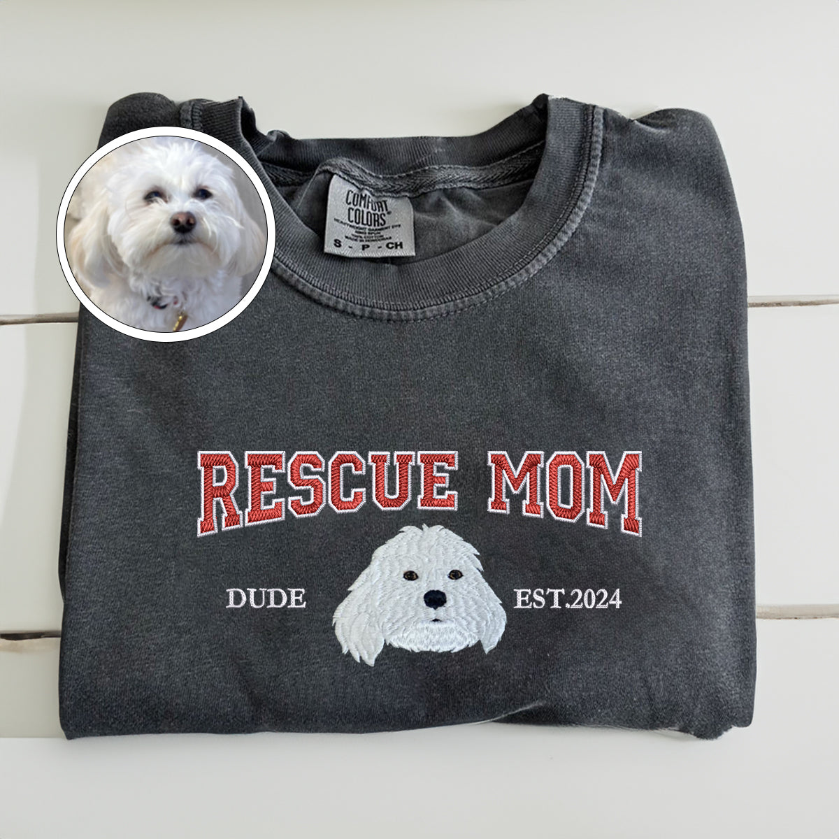 Custom Full-Color Varsity Rescue Mom Embroidered T-Shirt