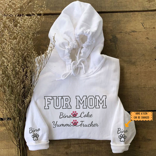 Custom Fur Mom With Names Embroidered Hoodie