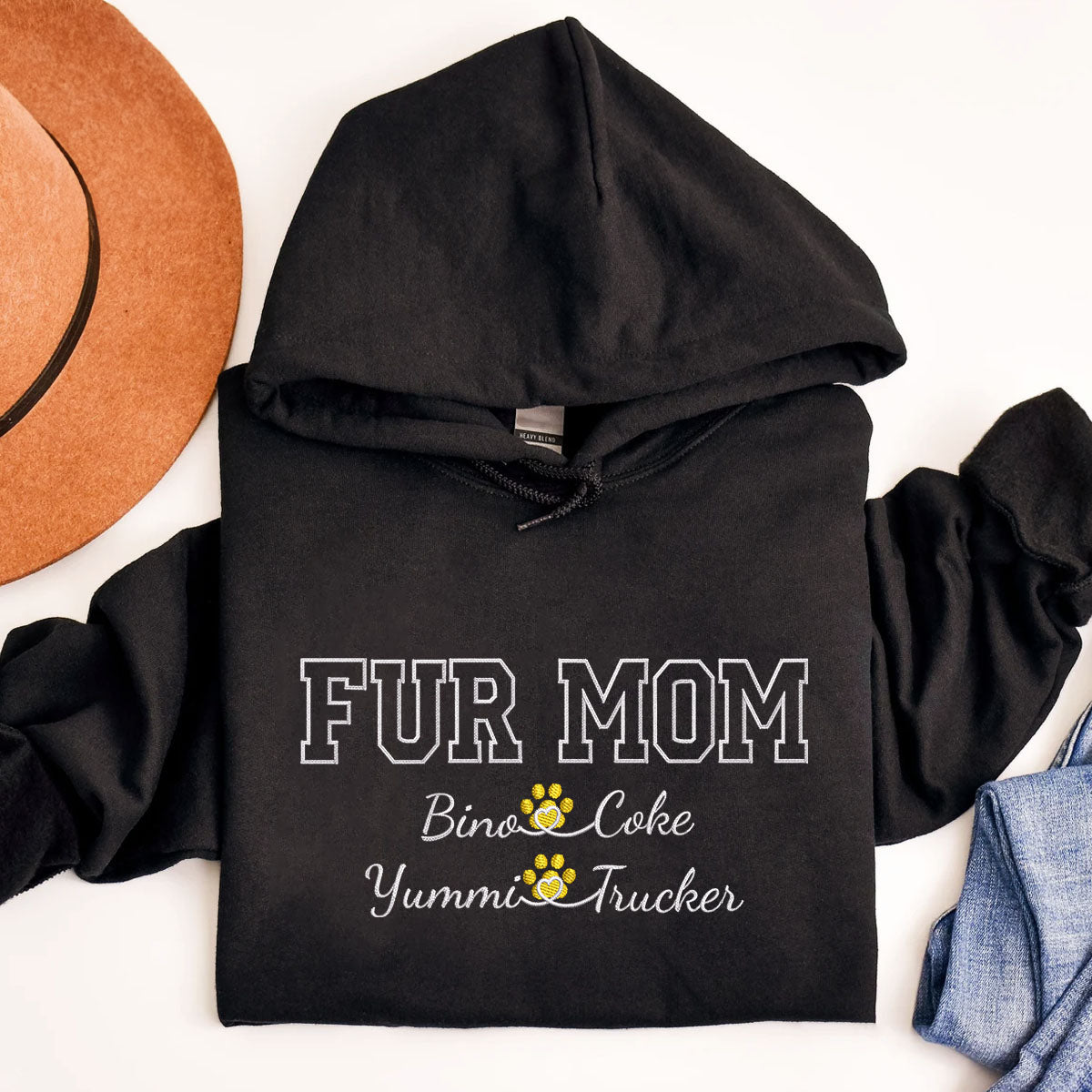 Custom Fur Mom With Names Embroidered Hoodie