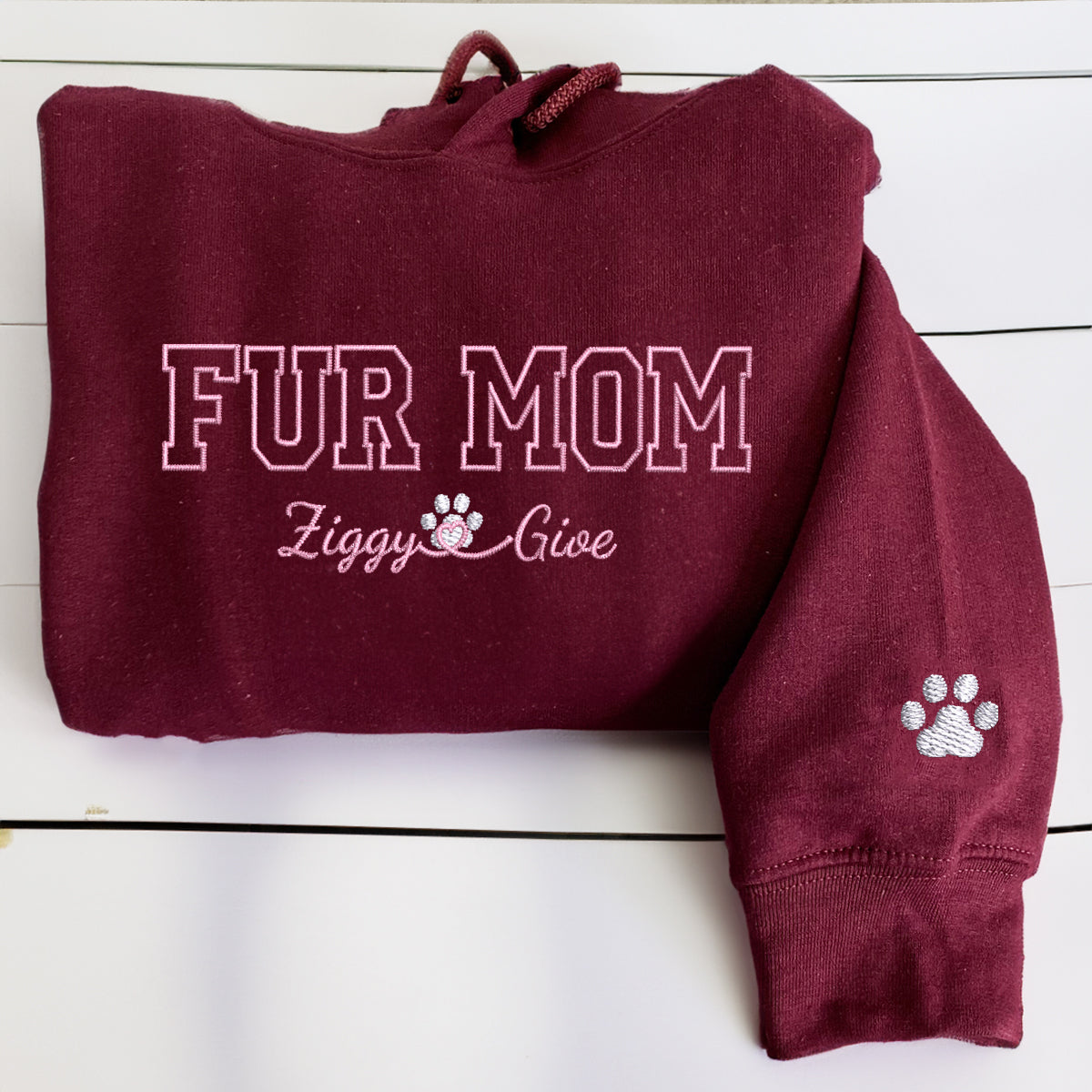 Custom Fur Mom With Names Embroidered Hoodie