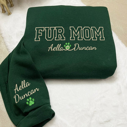 Custom Fur Mom With Names Embroidered Hoodie