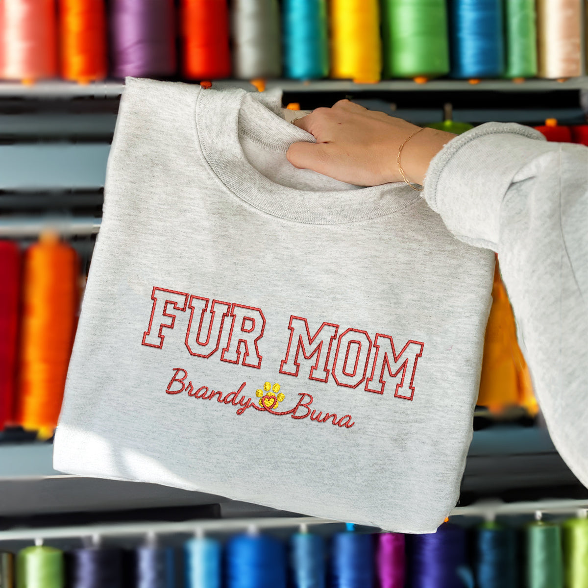 Custom Fur Mom With Names Embroidered Sweatshirt