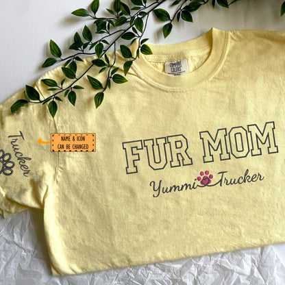 Custom Fur Mom With Names Embroidered T-Shirt