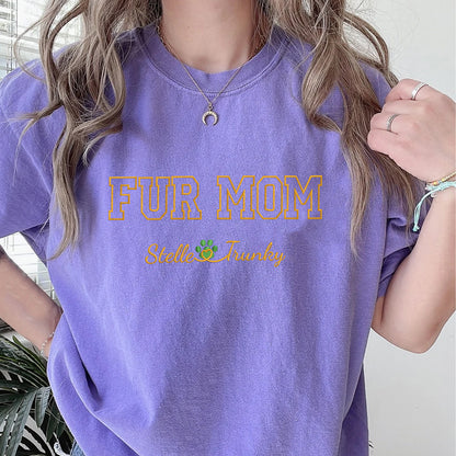 Custom Fur Mom With Names Embroidered T-Shirt