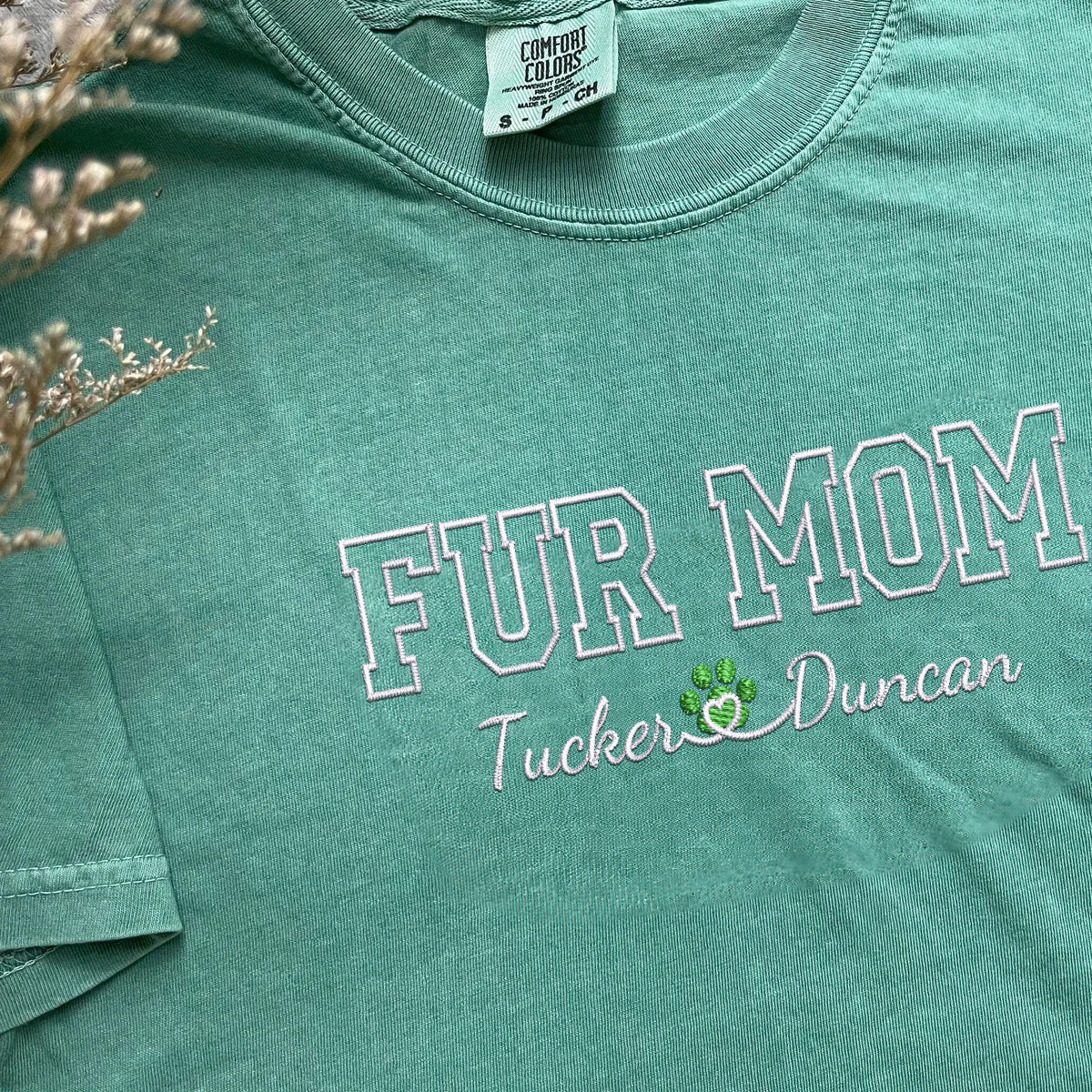 Custom Fur Mom With Names Embroidered T-Shirt