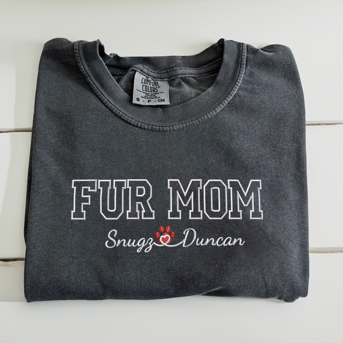 Custom Fur Mom With Names Embroidered T-Shirt