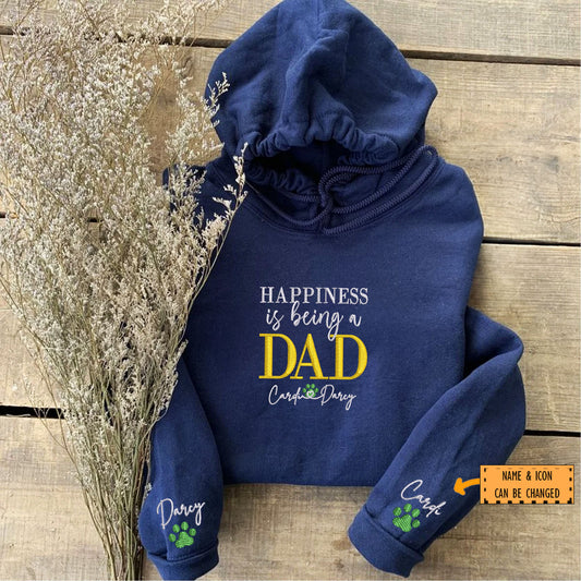 Custom Happiness Is Being A Dad With Names Embroidered Hoodie