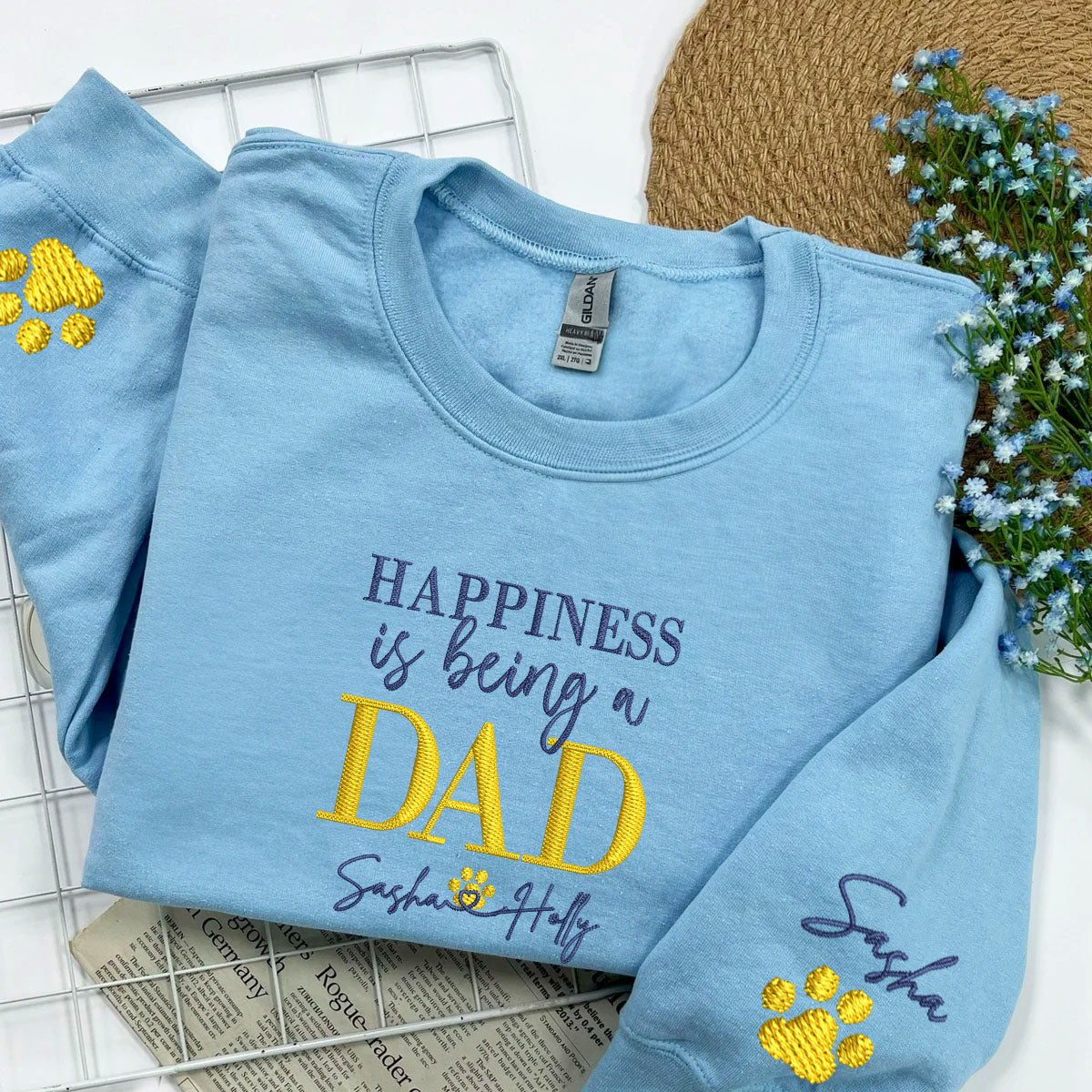 Custom Happiness Is Being A Dad With Names Embroidered Sweatshirt