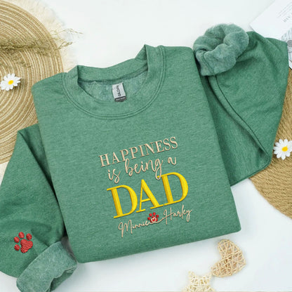 Custom Happiness Is Being A Dad With Names Embroidered Sweatshirt