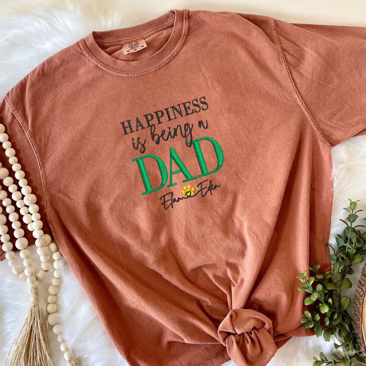 Custom Happiness Is Being A Dad With Names Embroidered T-Shirt