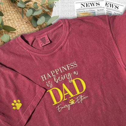 Custom Happiness Is Being A Dad With Names Embroidered T-Shirt