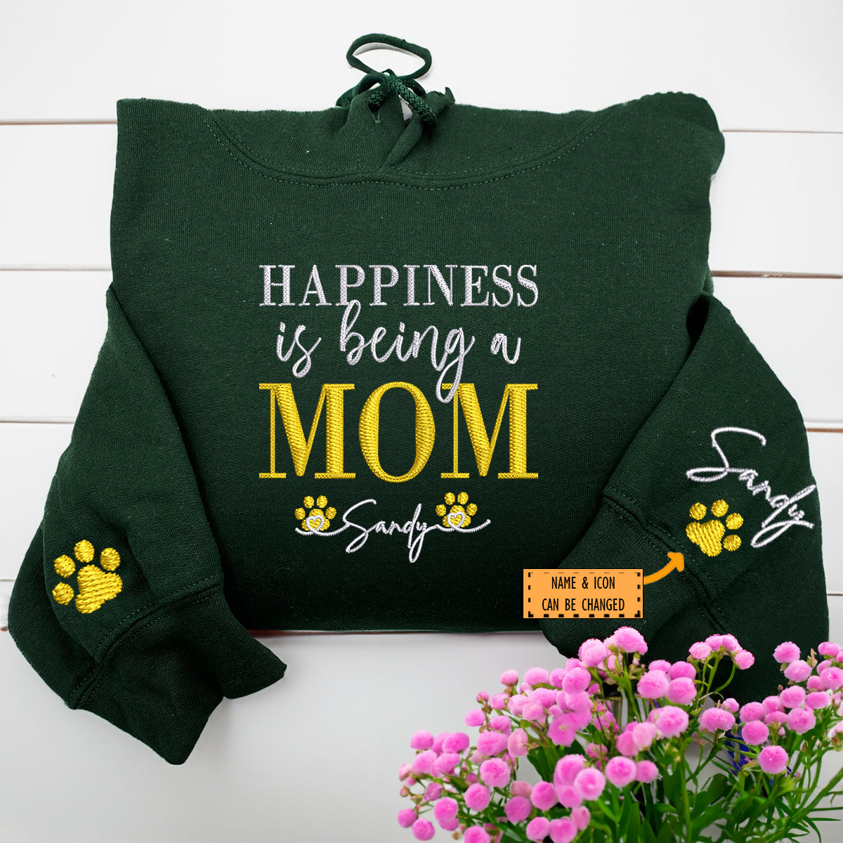 Custom Happiness Is Being A Mom With Names Embroidered Hoodie