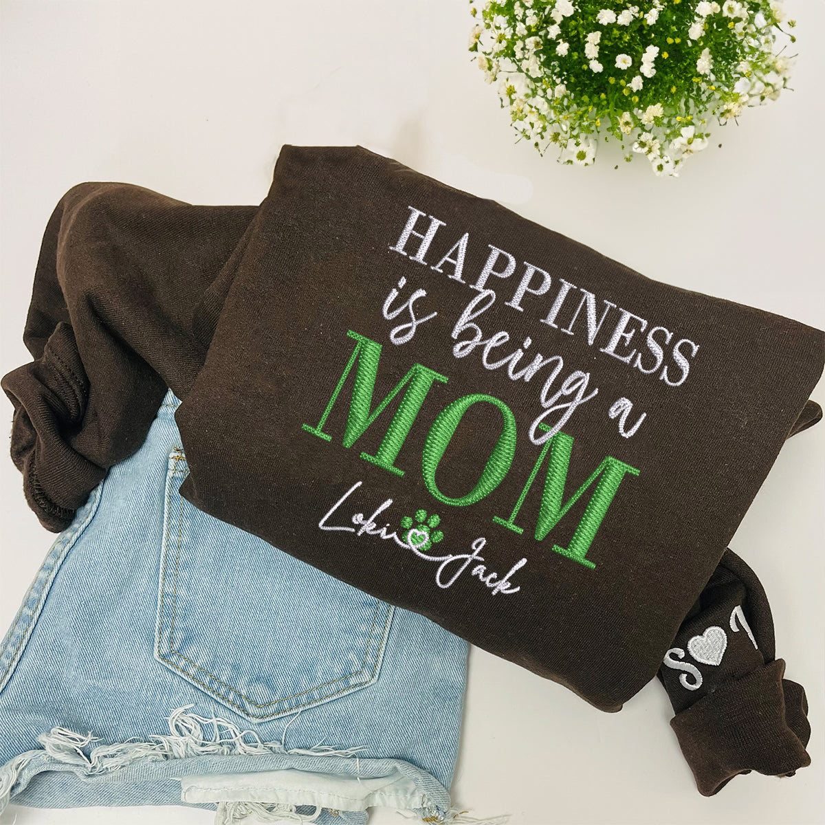 Custom Happiness Is Being A Mom With Names Embroidered Hoodie