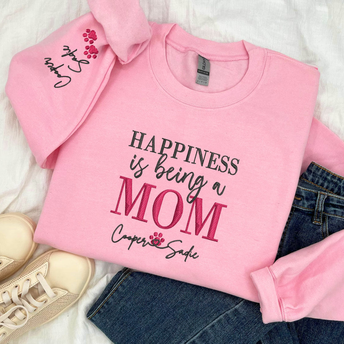 Custom Happiness Is Being A Mom With Names Embroidered Sweatshirt