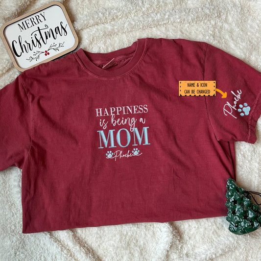 Custom Happiness Is Being A Mom With Names Embroidered T-Shirt