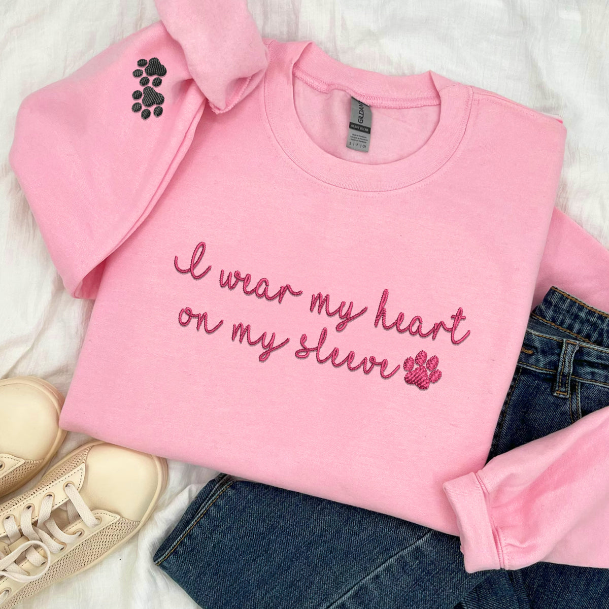 Custom I Wear My Heart On My Sleeve Embroidered Sweatshirt