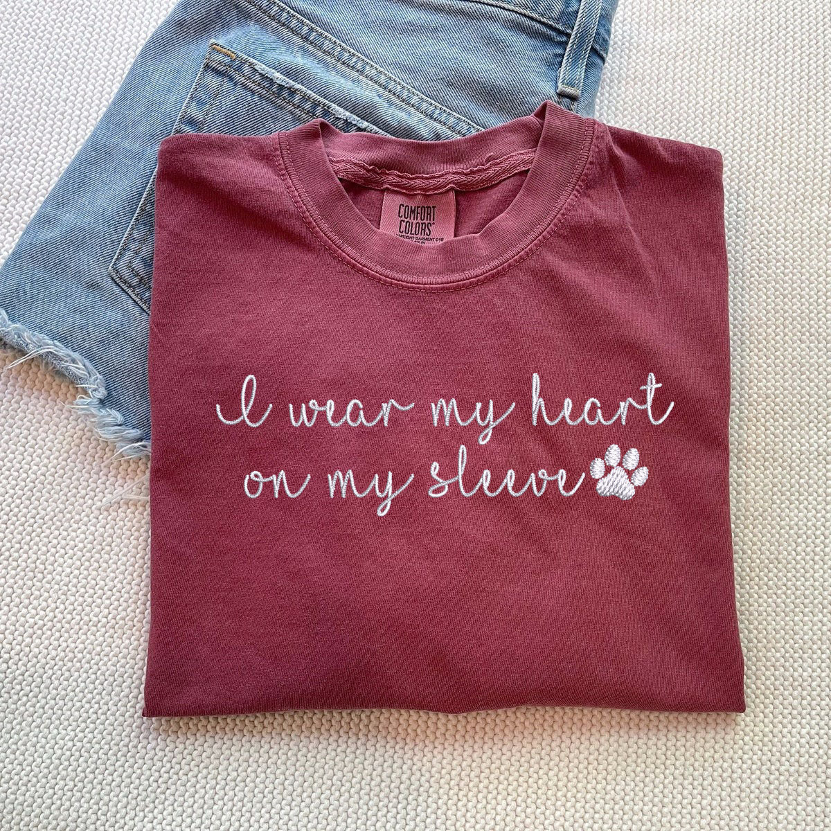 Custom I Wear My Heart On My Sleeve Embroidered T-Shirt