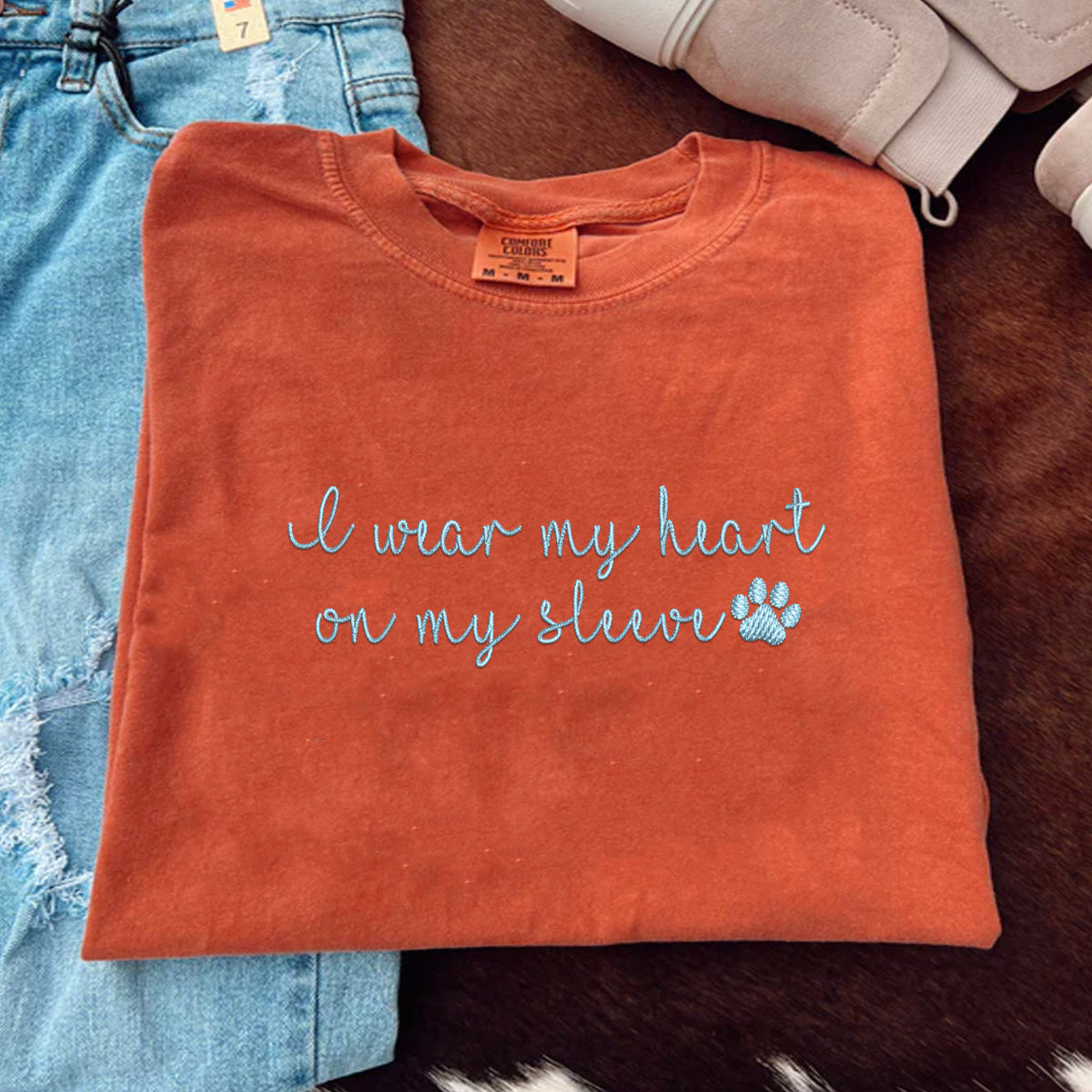 Custom I Wear My Heart On My Sleeve Embroidered T-Shirt