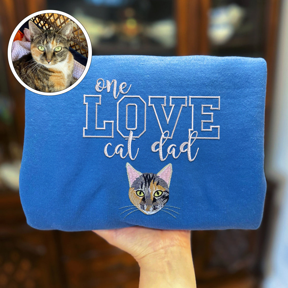 Custom One Love Cat Dad Embroidered Hoodie