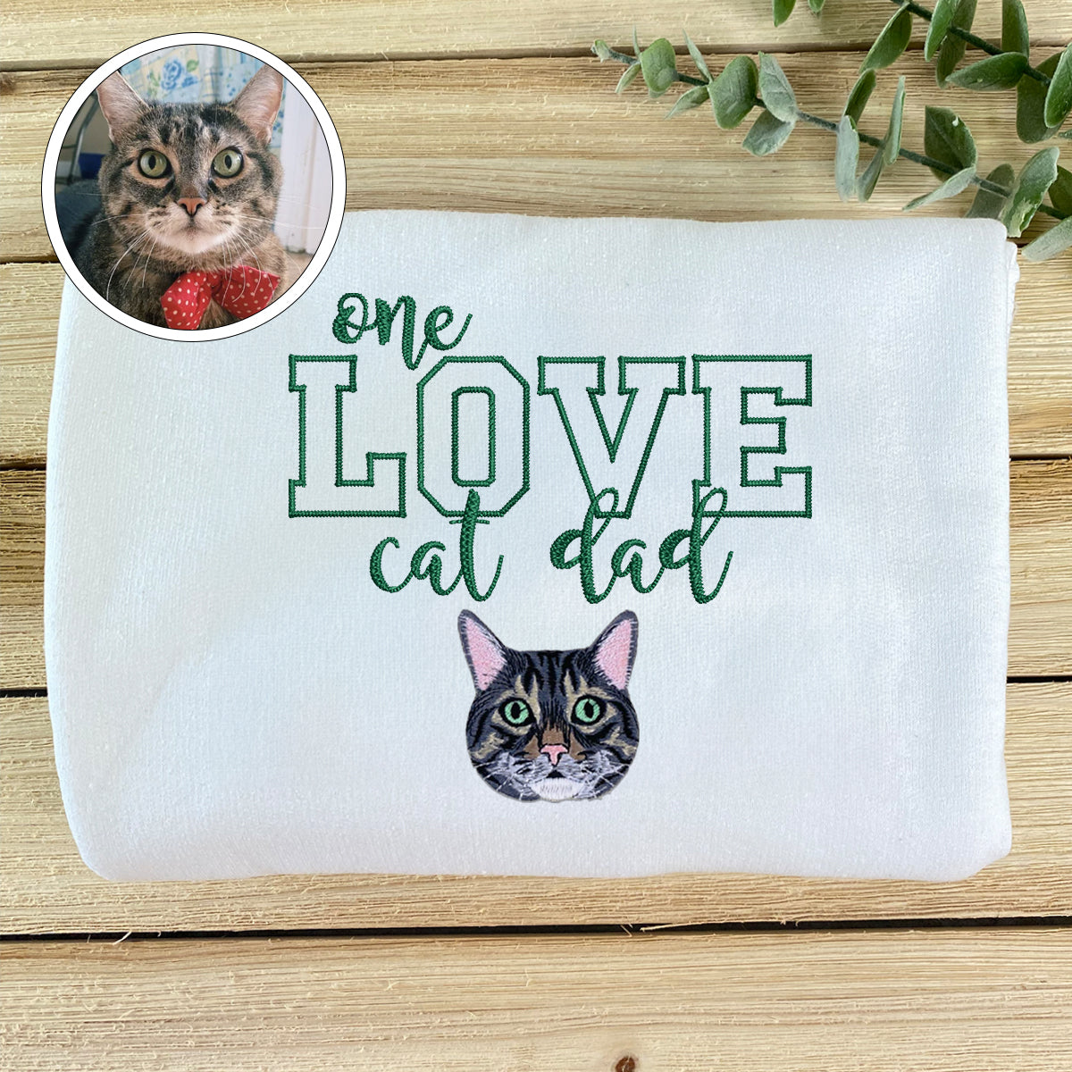 Custom One Love Cat Dad Embroidered Hoodie