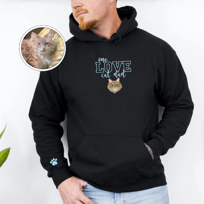 Custom One Love Cat Dad Embroidered Hoodie