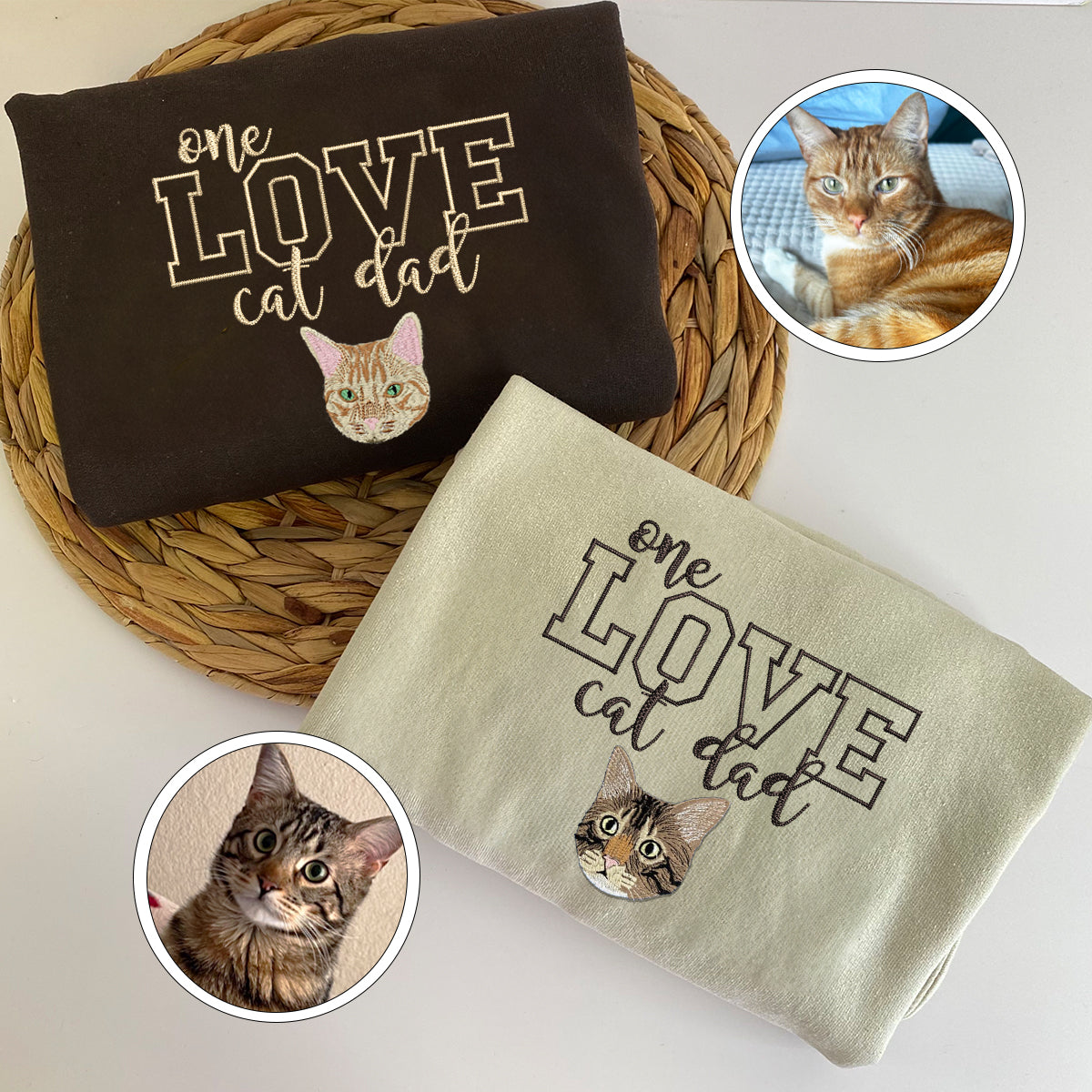 Custom One Love Cat Dad Embroidered Sweatshirt