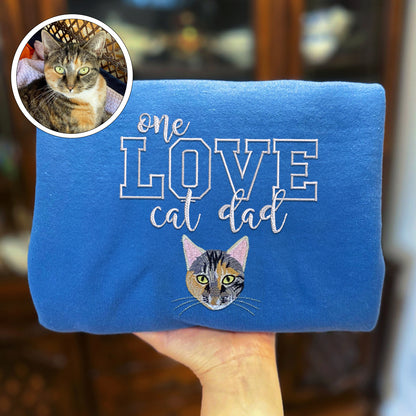 Custom One Love Cat Dad Embroidered Sweatshirt