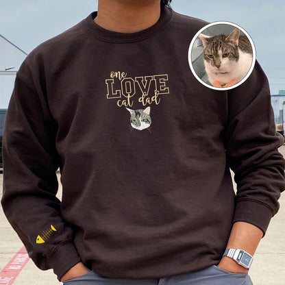 Custom One Love Cat Dad Embroidered Sweatshirt