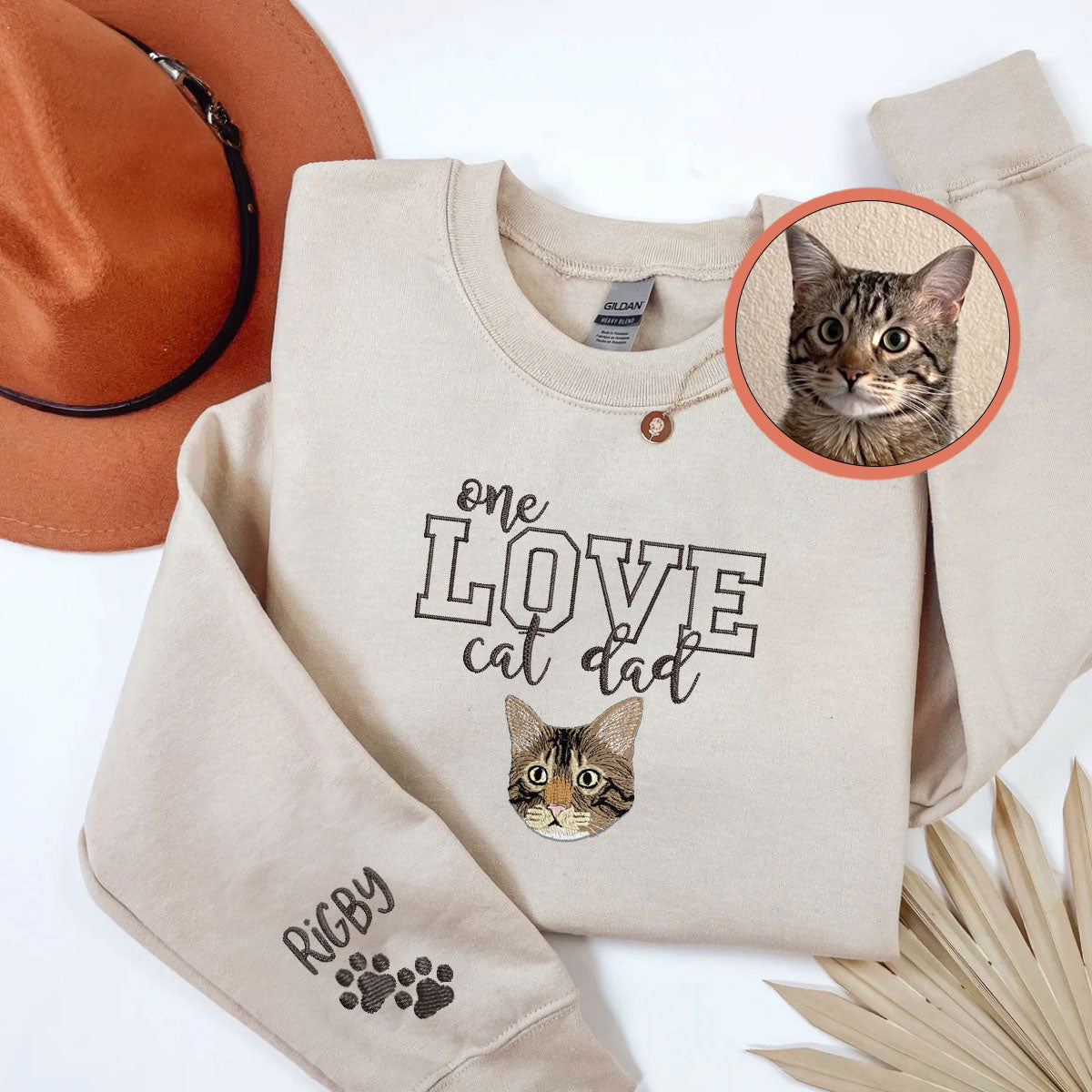 Custom One Love Cat Dad Embroidered Sweatshirt