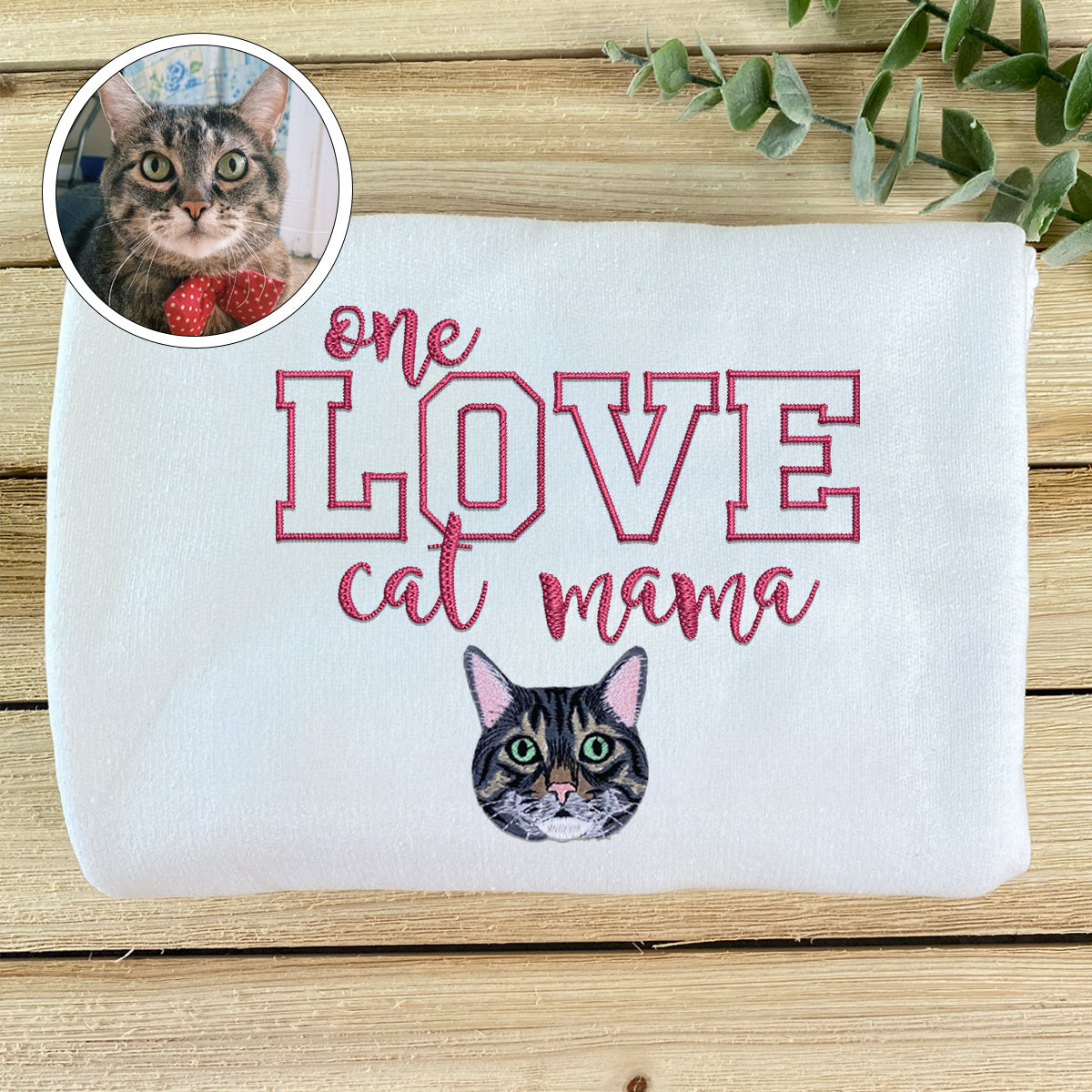 Custom One Love Cat Mama Embroidered Hoodie