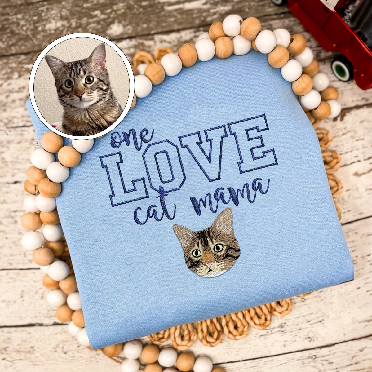 Custom One Love Cat Mama Embroidered Hoodie