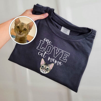 Custom One Love Cat Mama Embroidered T-Shirt