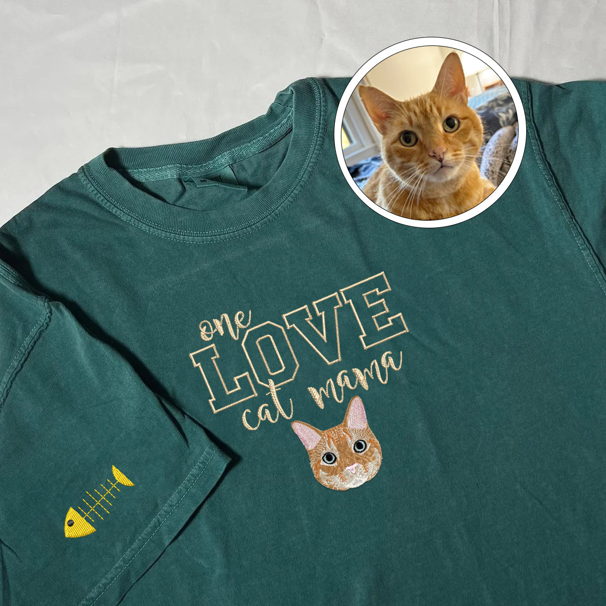 Custom One Love Cat Mama Embroidered T-Shirt