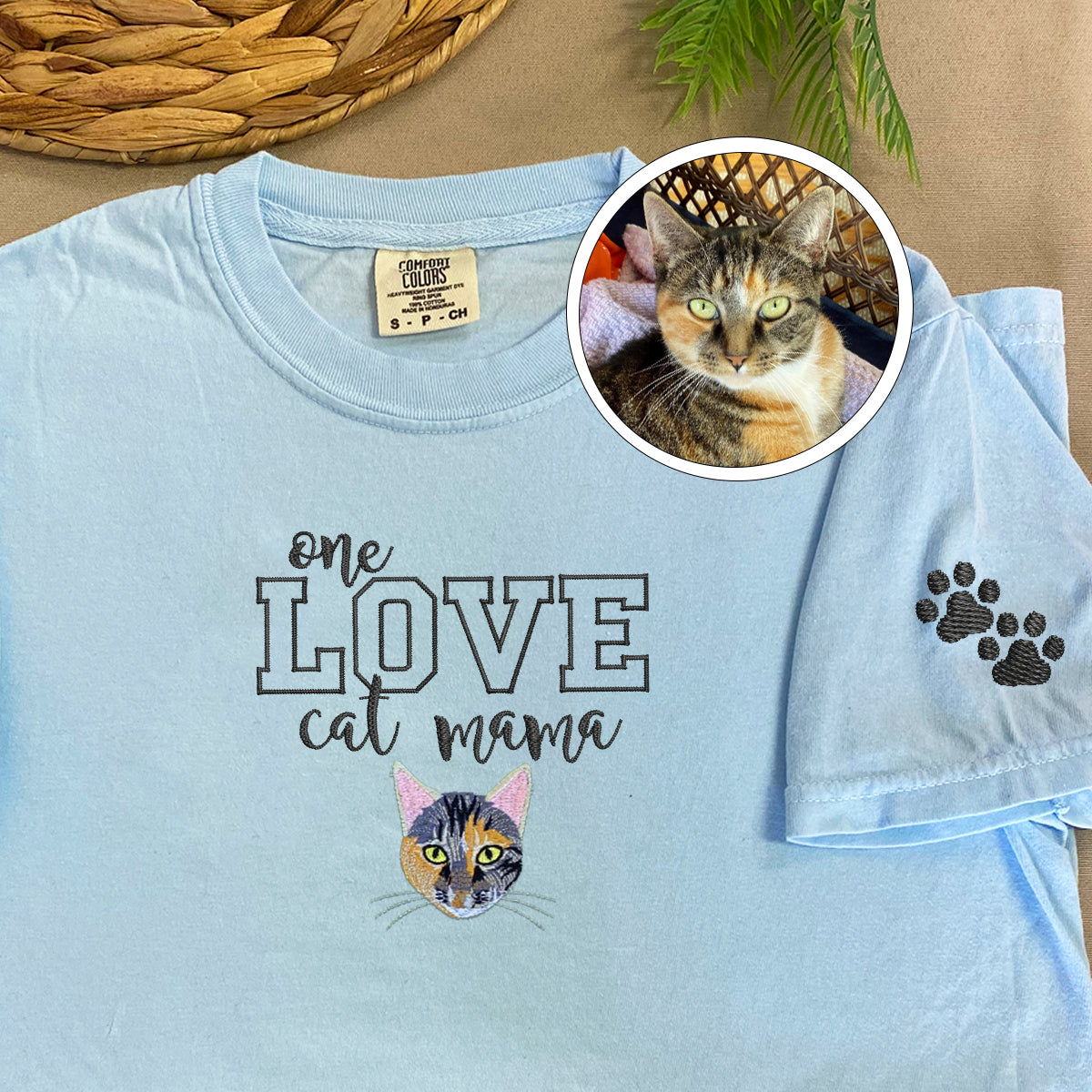 Custom One Love Cat Mama Embroidered T-Shirt