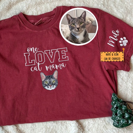 Custom One Love Cat Mama Embroidered T-Shirt