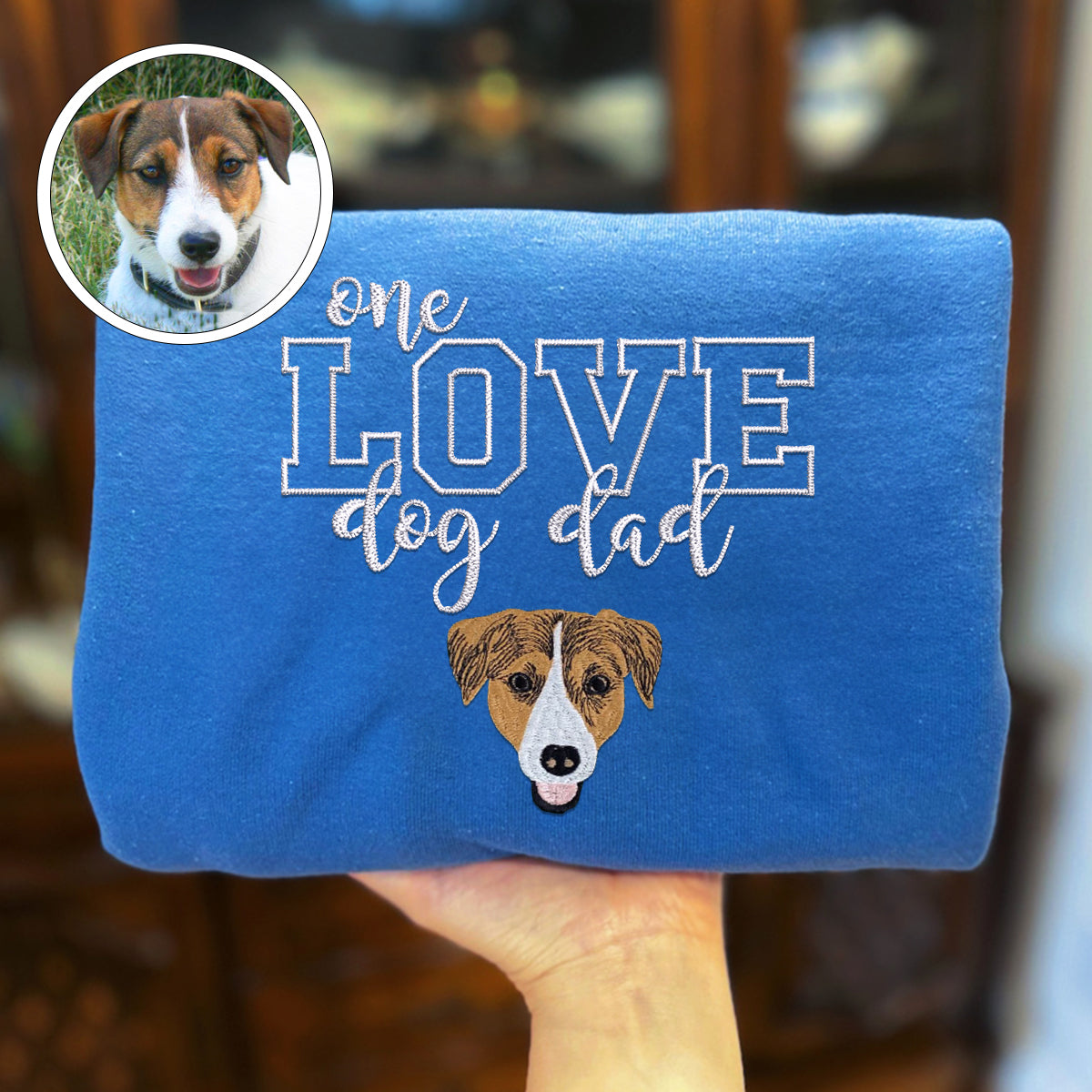 Custom One Love Dog Dad Embroidered Hoodie