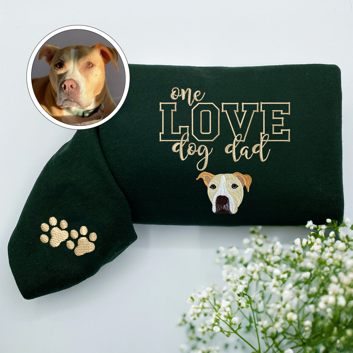 Custom One Love Dog Dad Embroidered Hoodie