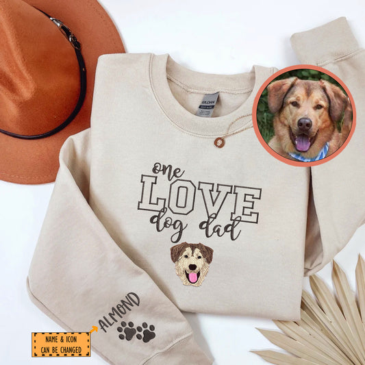 Custom One Love Dog Dad Embroidered Sweatshirt