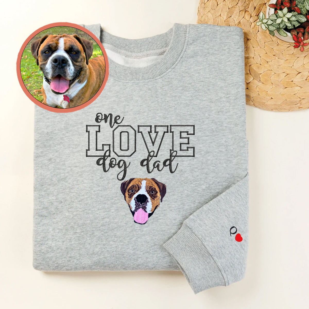 Custom One Love Dog Dad Embroidered Sweatshirt