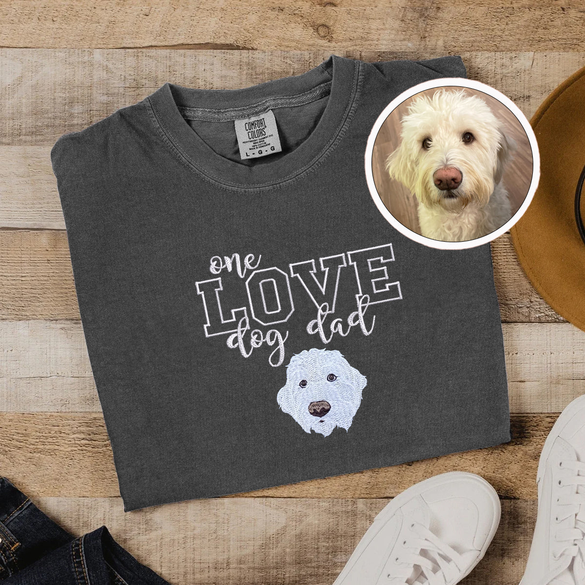 Custom One Love Dog Dad Embroidered T-Shirt