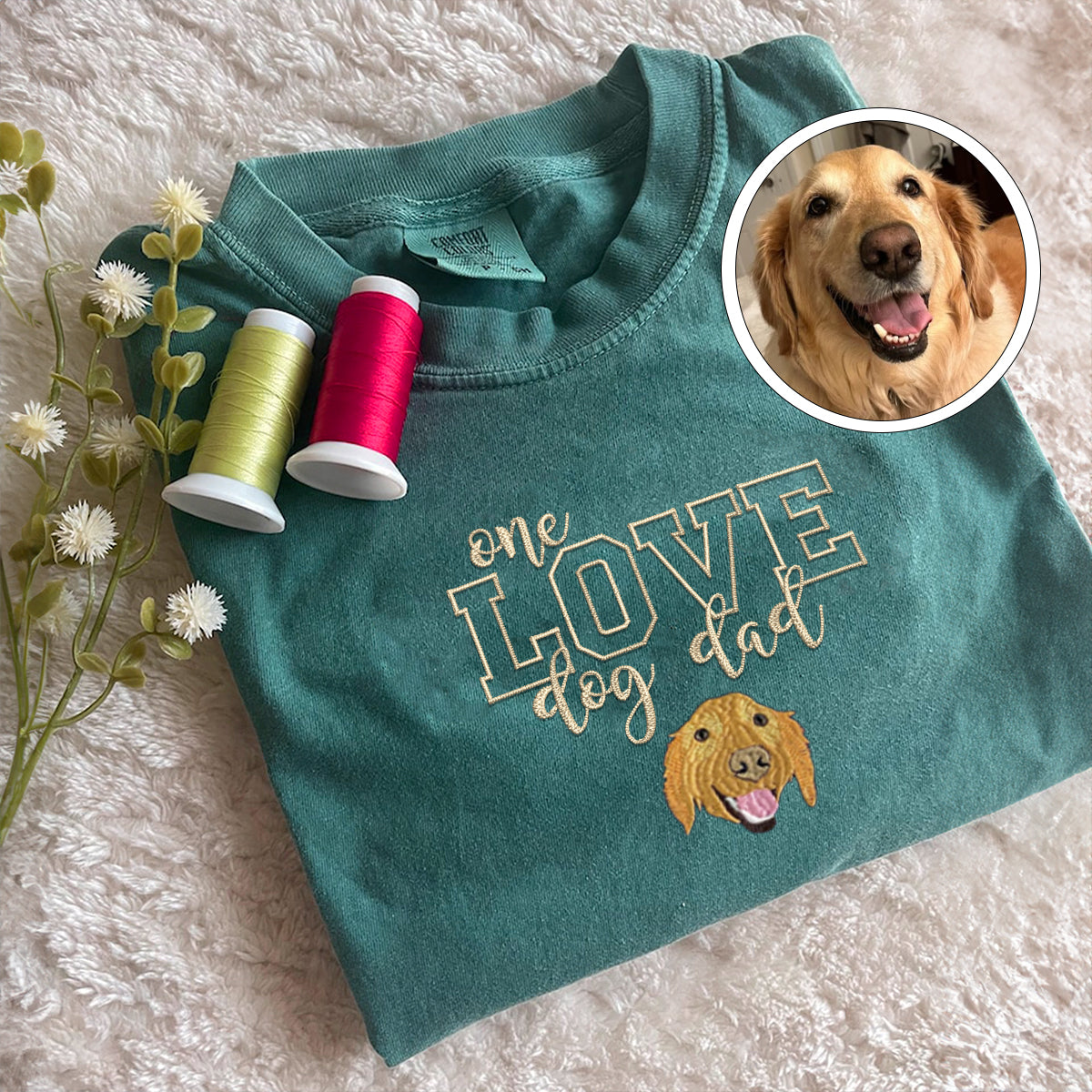 Custom One Love Dog Dad Embroidered T-Shirt